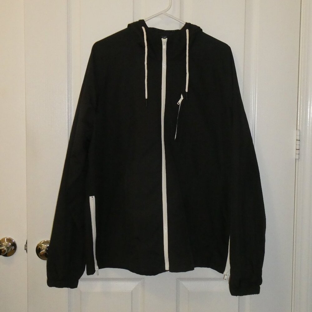 American Rag Full Zip Men's Black Hooded Windbreaker Size X-Large